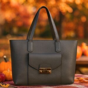 NEW FURLA Julia Lava Gray Pebbled Leather Large Tote Bag  - Made in Italy